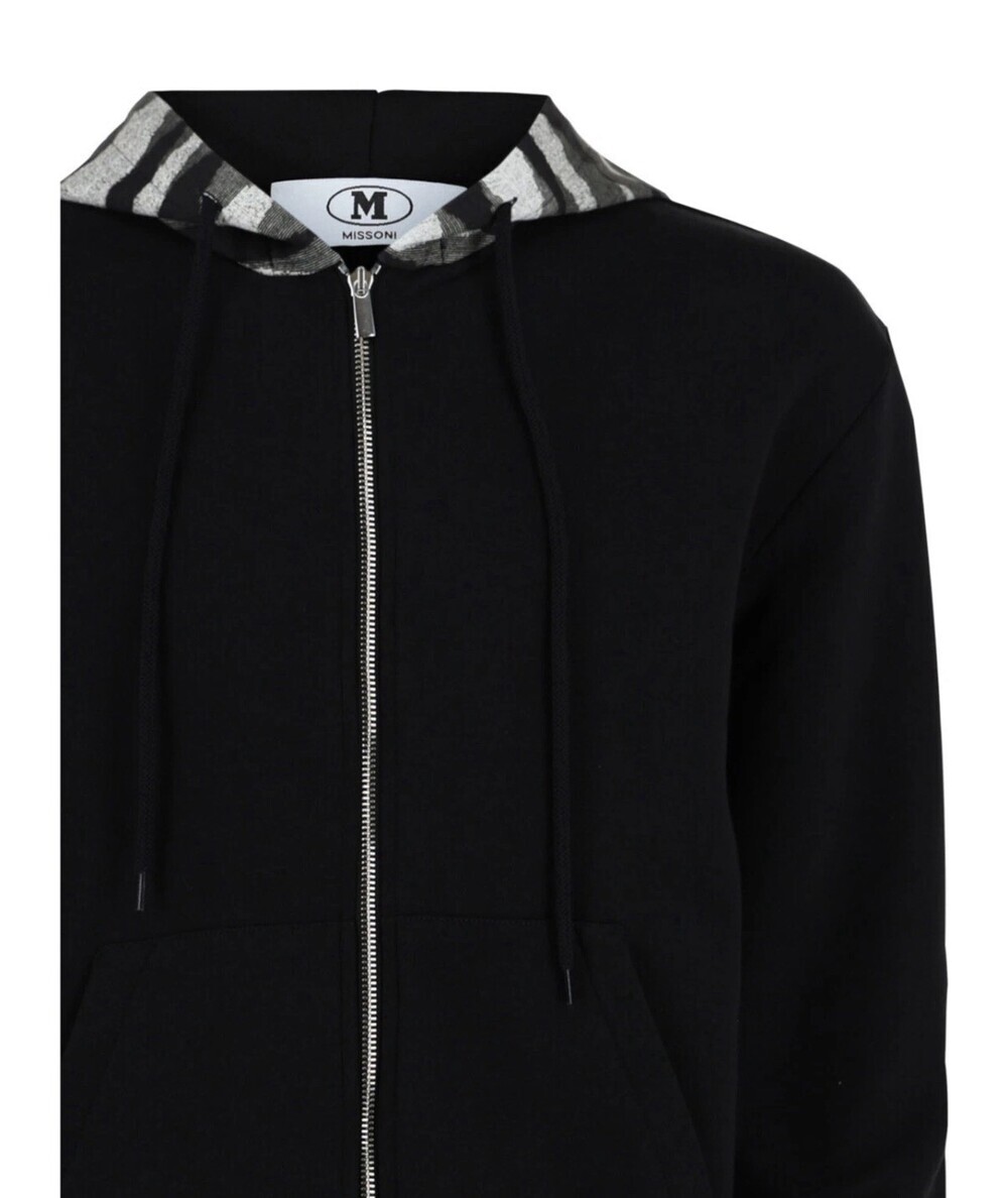 Missoni Black Zip-Up Hoodie with Striped Hood Lining